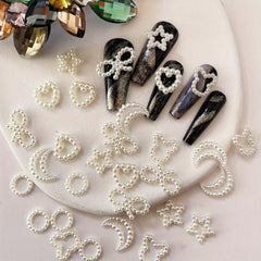 30pcs Faux Pearl Nail Art Decoration with Bowknot Star Moon Five pointed Star