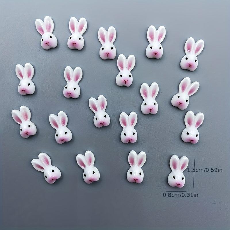 30pcs Luminous Cartoon Rabbit Nail Art Charms 3D Resin Pink Bunny