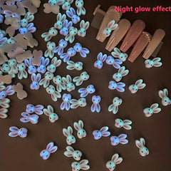 30pcs Luminous Cartoon Rabbit Nail Art Charms 3D Resin Pink Bunny