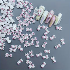 30pcs Luminous Cartoon Rabbit Nail Art Charms 3D Resin Pink Bunny