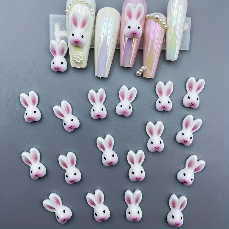 30pcs Luminous Cartoon Rabbit Nail Art Charms 3D Resin Pink Bunny