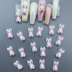 30pcs Luminous Cartoon Rabbit Nail Art Charms 3D Resin Pink Bunny