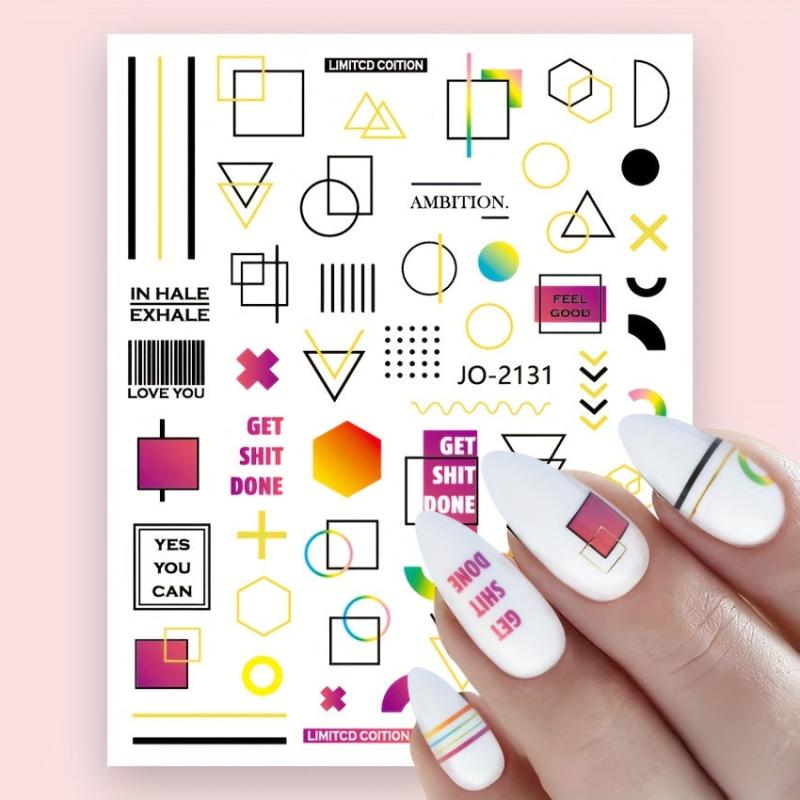Valentine Geometric Line Nail Art Stickers - Self Adhesive Heart Love Decals