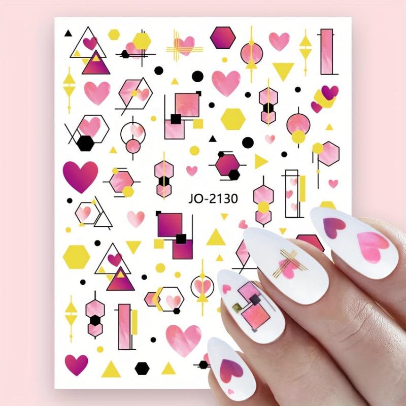 Valentine Geometric Line Nail Art Stickers - Self Adhesive Heart Love Decals