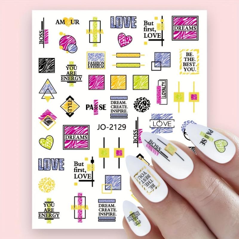 Valentine Geometric Line Nail Art Stickers - Self Adhesive Heart Love Decals