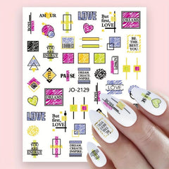 Valentine Geometric Line Nail Art Stickers - Self Adhesive Heart Love Decals