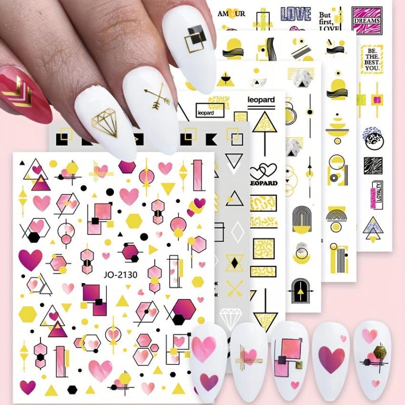 Valentine Geometric Line Nail Art Stickers - Self Adhesive Heart Love Decals