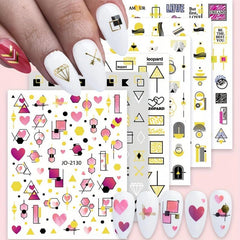 Valentine Geometric Line Nail Art Stickers - Self Adhesive Heart Love Decals