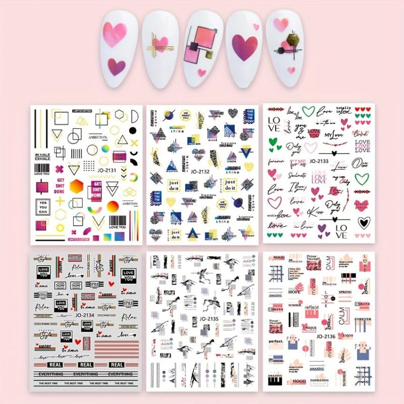 Valentine Geometric Line Nail Art Stickers - Self Adhesive Heart Love Decals
