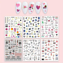 Valentine Geometric Line Nail Art Stickers - Self Adhesive Heart Love Decals