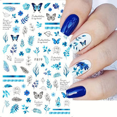 Butterfly Nail Art Stickers Summer Floral Leaf Transfer Decal Slider Nail