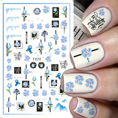 Butterfly Nail Art Stickers Summer Floral Leaf Transfer Decal Slider Nail