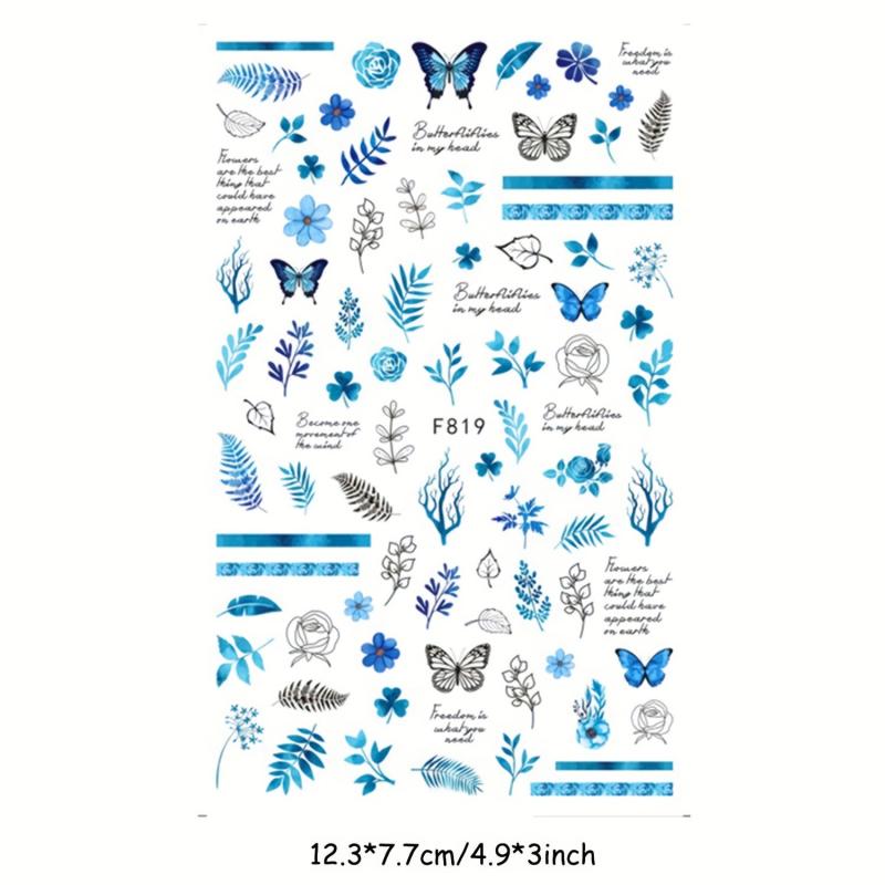Butterfly Nail Art Stickers Summer Floral Leaf Transfer Decal Slider Nail