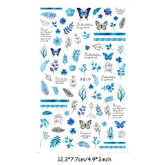 Butterfly Nail Art Stickers Summer Floral Leaf Transfer Decal Slider Nail