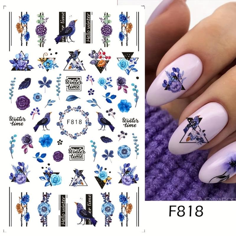 Butterfly Nail Art Stickers Summer Floral Leaf Transfer Decal Slider Nail