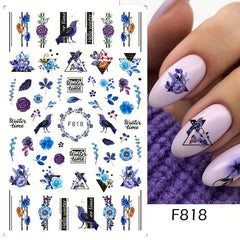 Butterfly Nail Art Stickers Summer Floral Leaf Transfer Decal Slider Nail
