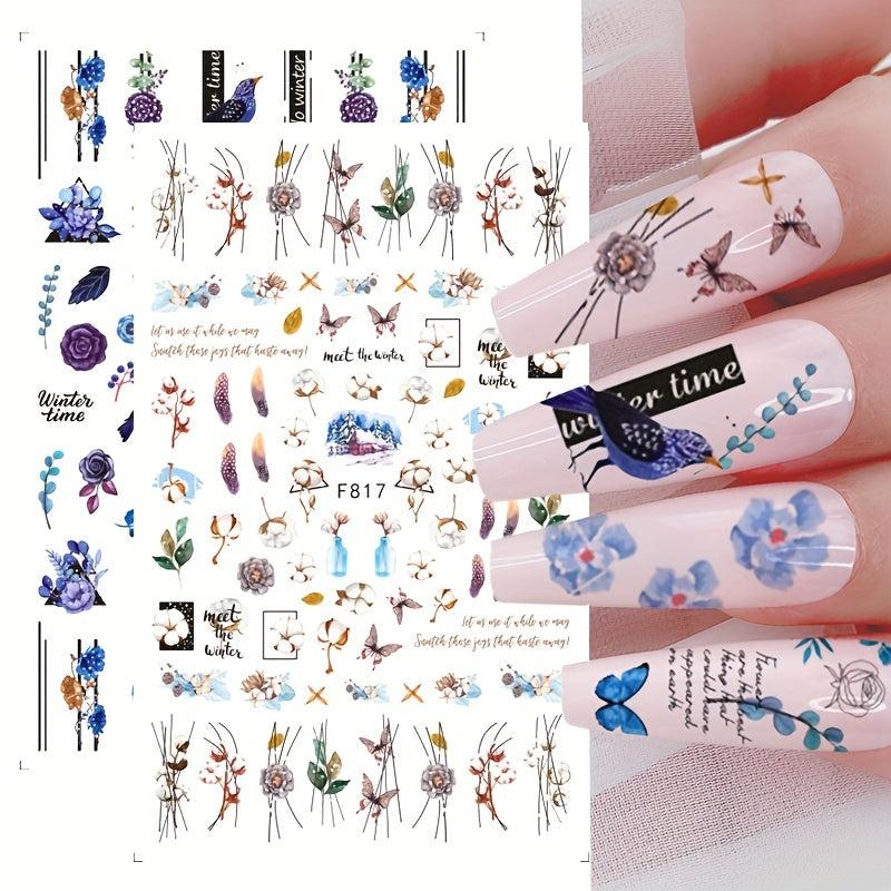 Butterfly Nail Art Stickers Summer Floral Leaf Transfer Decal Slider Nail