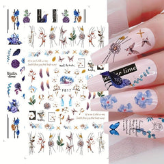 Butterfly Nail Art Stickers Summer Floral Leaf Transfer Decal Slider Nail