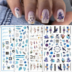 Butterfly Nail Art Stickers Summer Floral Leaf Transfer Decal Slider Nail