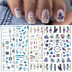 Butterfly Nail Art Stickers Summer Floral Leaf Transfer Decal Slider Nail