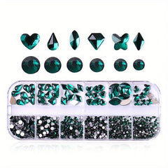 12 Girds Nail Art Rhinestones 3D Flat Back Beads Glass Gems for Nail Crafts