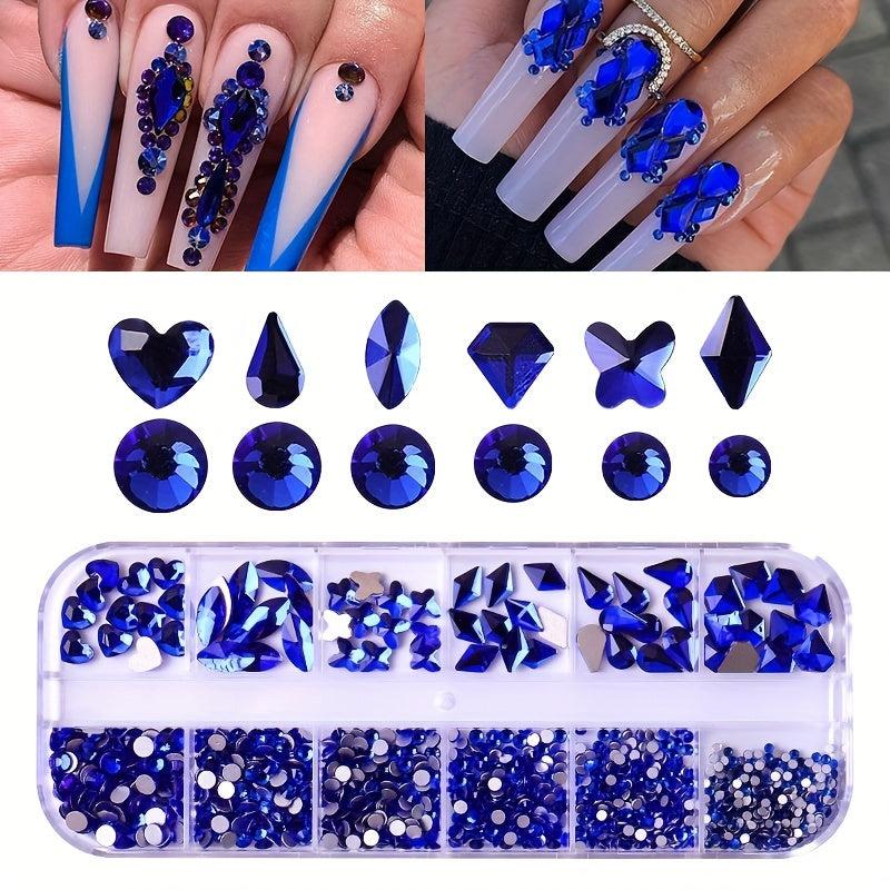 12 Girds Nail Art Rhinestones 3D Flat Back Beads Glass Gems for Nail Crafts