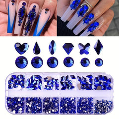 12 Girds Nail Art Rhinestones 3D Flat Back Beads Glass Gems for Nail Crafts