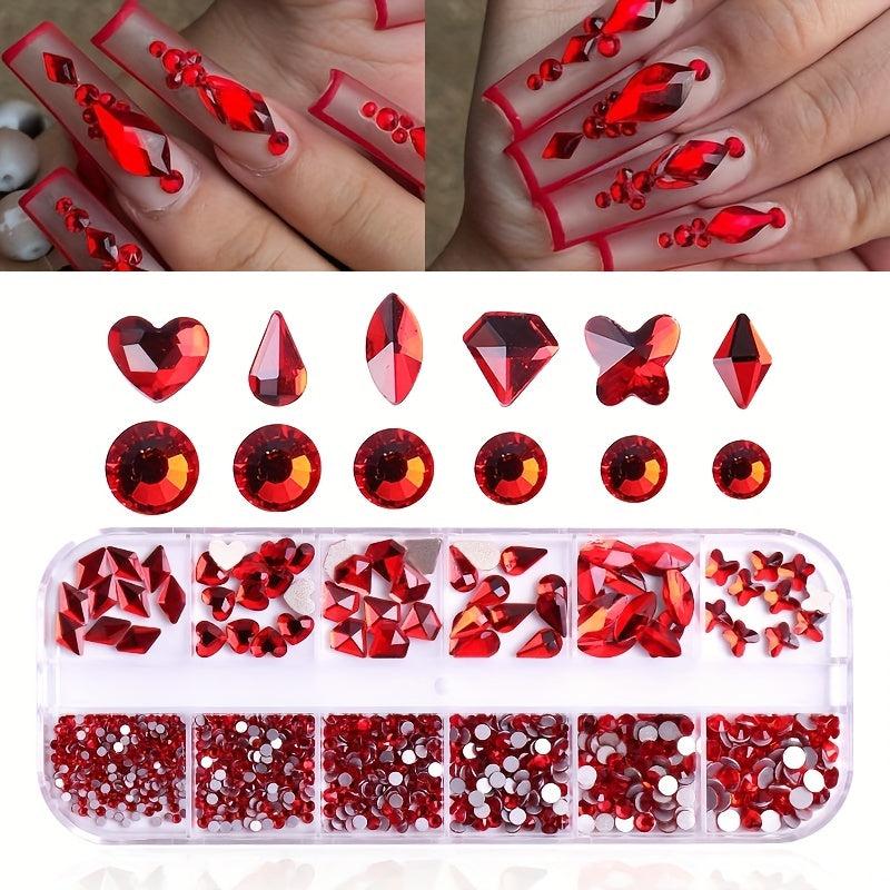 12 Girds Nail Art Rhinestones 3D Flat Back Beads Glass Gems for Nail Crafts