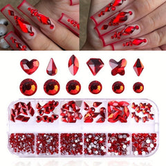 12 Girds Nail Art Rhinestones 3D Flat Back Beads Glass Gems for Nail Crafts