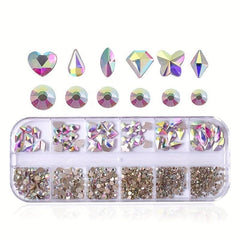 12 Girds Nail Art Rhinestones 3D Flat Back Beads Glass Gems for Nail Crafts