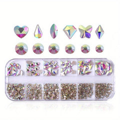 12 Girds Nail Art Rhinestones 3D Flat Back Beads Glass Gems for Nail Crafts