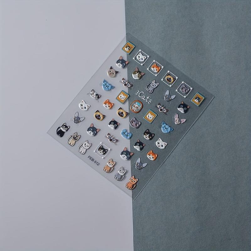 5D Embossed Cartoon Puppy Cat Nail Art Stickers - Self Adhesive Nail Decals