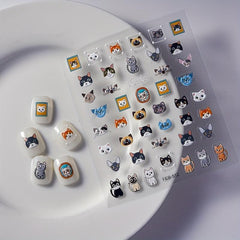 5D Embossed Cartoon Puppy Cat Nail Art Stickers - Self Adhesive Nail Decals