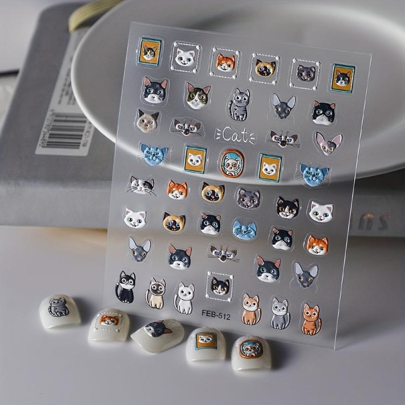 5D Embossed Cartoon Puppy Cat Nail Art Stickers - Self Adhesive Nail Decals