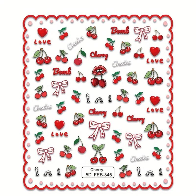 Cherry Nail Art Stickers Decals Self Adhesive for Girls DIY Manicure