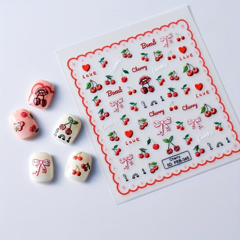 Cherry Nail Art Stickers Decals Self Adhesive for Girls DIY Manicure
