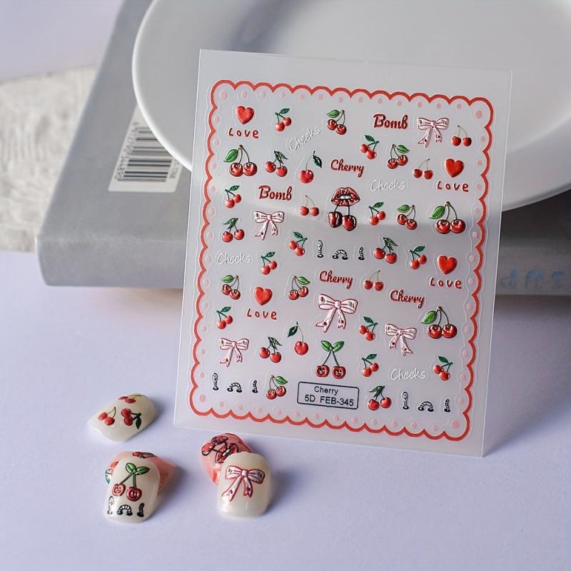Cherry Nail Art Stickers Decals Self Adhesive for Girls DIY Manicure