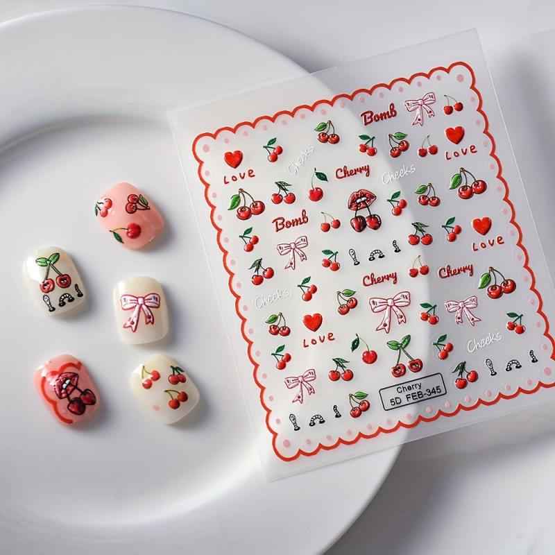 Cherry Nail Art Stickers Decals Self Adhesive for Girls DIY Manicure