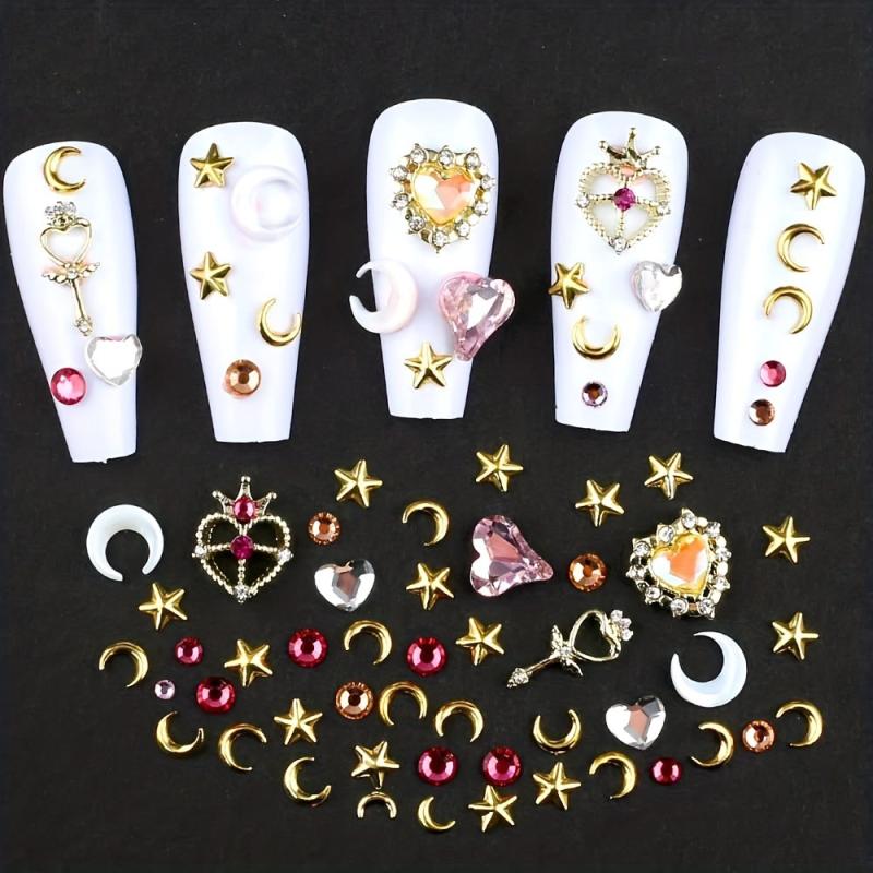 3D Nail Charms Crystal Heart Rhinestones Star Moon Alloy Nail Art Charms
