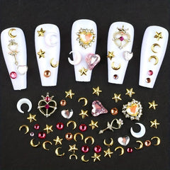 3D Nail Charms Crystal Heart Rhinestones Star Moon Alloy Nail Art Charms