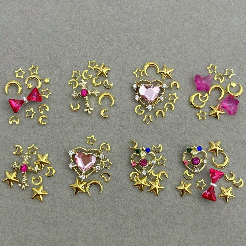 3D Nail Charms Crystal Heart Rhinestones Star Moon Alloy Nail Art Charms