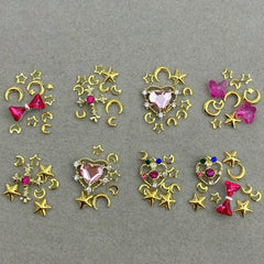 3D Nail Charms Crystal Heart Rhinestones Star Moon Alloy Nail Art Charms
