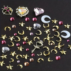 3D Nail Charms Crystal Heart Rhinestones Star Moon Alloy Nail Art Charms