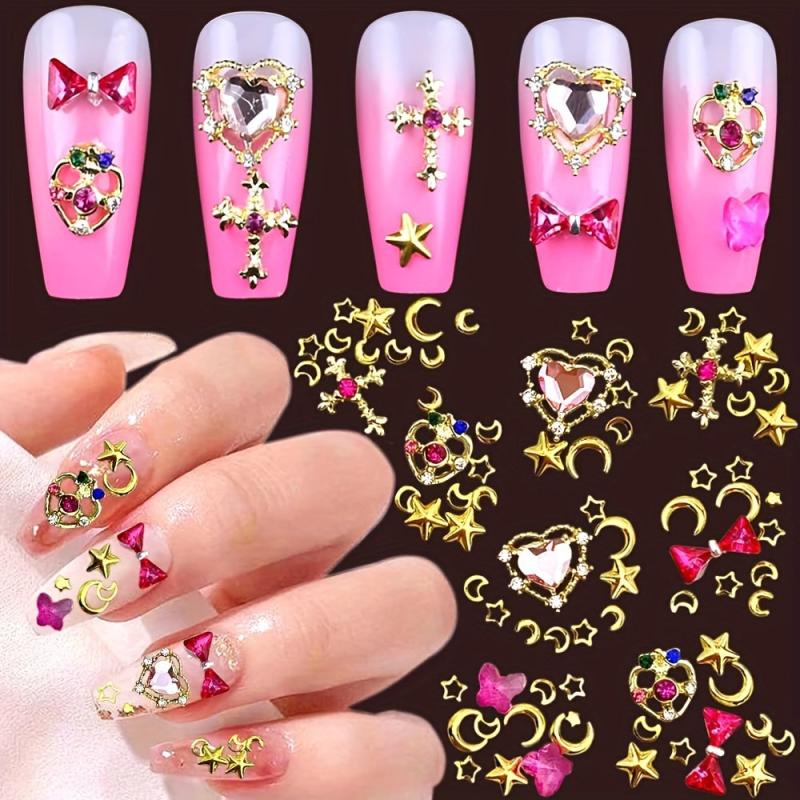 3D Nail Charms Crystal Heart Rhinestones Star Moon Alloy Nail Art Charms