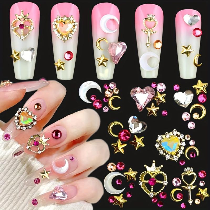 3D Nail Charms Crystal Heart Rhinestones Star Moon Alloy Nail Art Charms