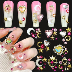 3D Nail Charms Crystal Heart Rhinestones Star Moon Alloy Nail Art Charms