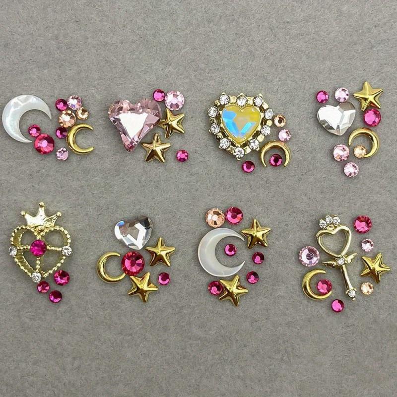 3D Nail Charms Crystal Heart Rhinestones Star Moon Alloy Nail Art Charms