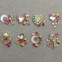 3D Nail Charms Crystal Heart Rhinestones Star Moon Alloy Nail Art Charms