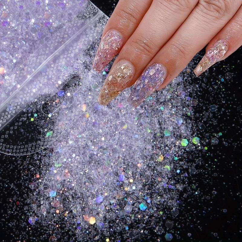 Chunky Nail Glitter Summer Nails Art Sequins Purple Pink Opal Powder