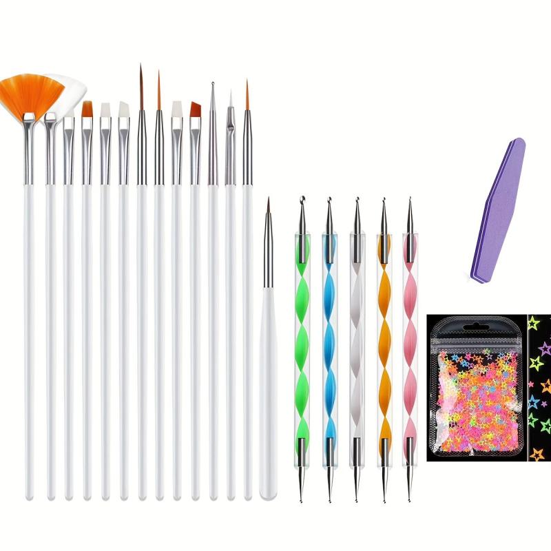 Nail Art Decoration Sets with Glitter Sequin, Brushes, Dot Tools, Buffer File